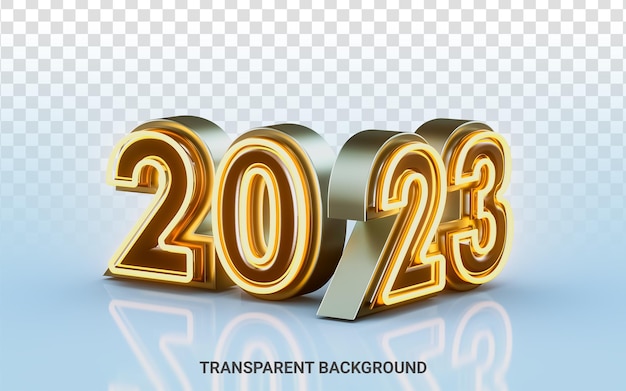 PSD frohes neues jahr 2023 mit goldenem neonlicht und glaseffekt 3d-renderkonzept für vorlagendesign