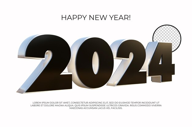 Frohes neues Jahr 2024 Nummer 3D-Rendering