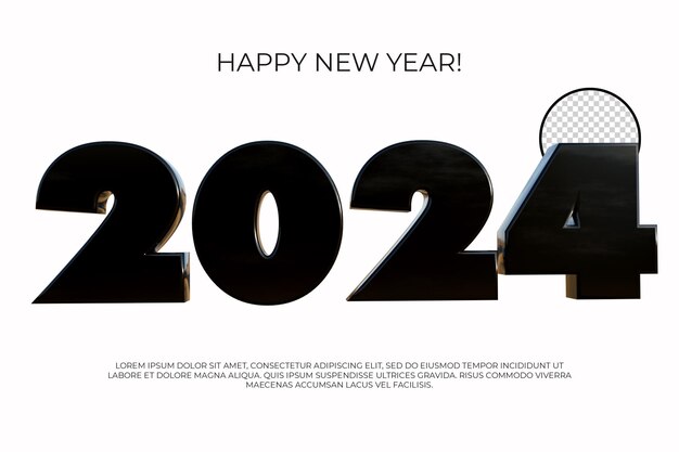 Frohes neues Jahr 2024 Nummer 3D-Rendering