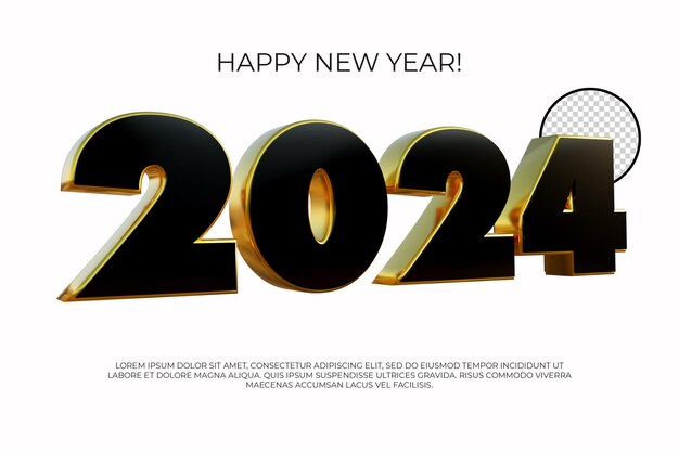 Frohes neues Jahr 2024 Nummer 3D-Rendering