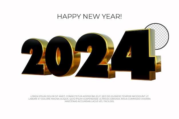 Frohes neues Jahr 2024 Nummer 3D-Rendering