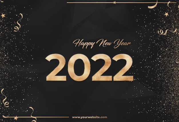 Frohes neues Jahr Banner Vorlage 2022 mit dunklem Hintergrund und goldenem Thema
