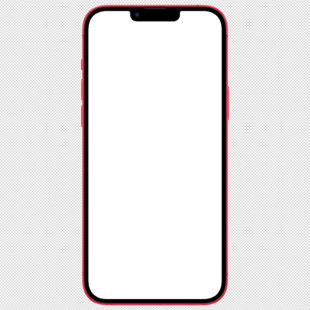 PSD front-side-foto eines roten smartphones oder mobiltelefons ohne hintergrund vorlage für ein mockup