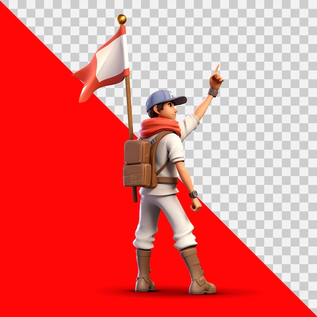 Front_view_full_body_3d_model_hiker_flag_in_hand_pix_0c