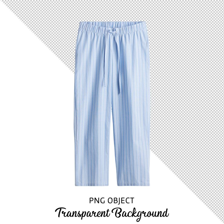 Front view of isolated unisex blue and white striped pajama bottoms