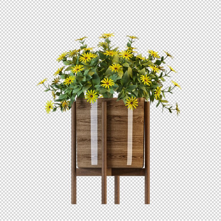 Front view of plant in pot in 3d rendering