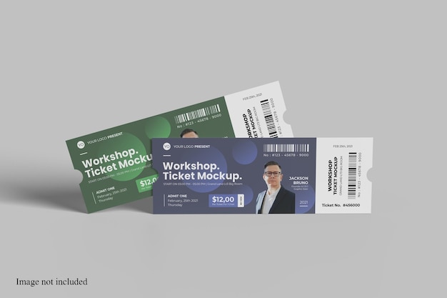 Front view workshop ticket mockup zur präsentation ihres designs für kunden