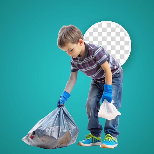 PSD front view young boys holding recycle bin