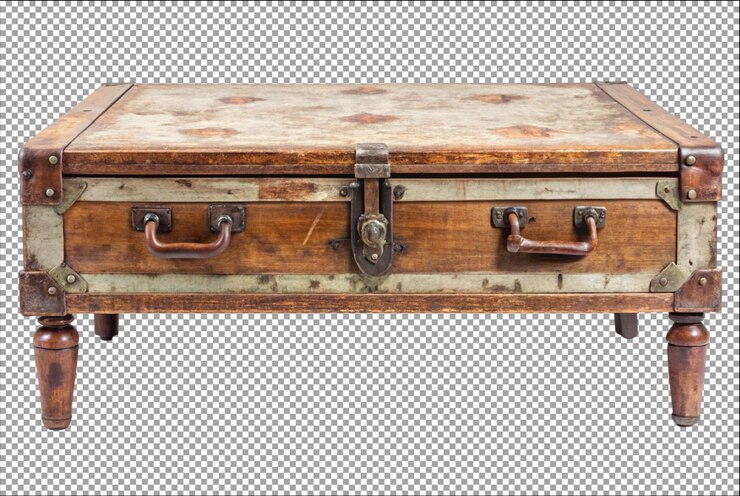 PSD frontansicht auf einen alten und zerbrochenen vintage-kasten, der nostalgische erinnerungen einfängt