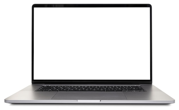 Frontansicht eines modernen Laptops mit durchsichtigem Bildschirm-Ausschnitt Vorlage-Mockup