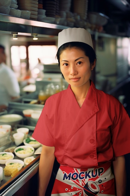 Frontansicht japanischer koch in uniform