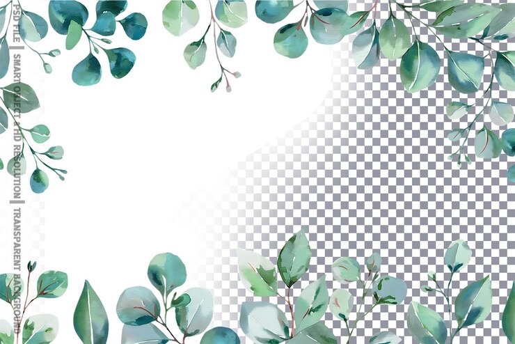 PSD fronteira de aquarela frondosa em tons suaves azul-verde