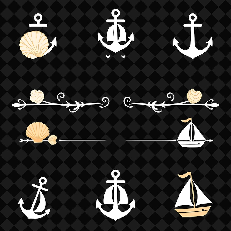 PSD fronteiras decorativas conchas marinhas âncoras e navios azuis suaves e bronzeados inspirados no verão náutico b