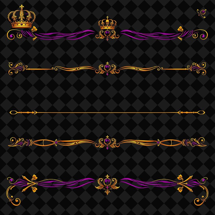 PSD fronteiras decorativas coroas cetros vestes roxas roxas com adornos dourados barroco real opulento grande