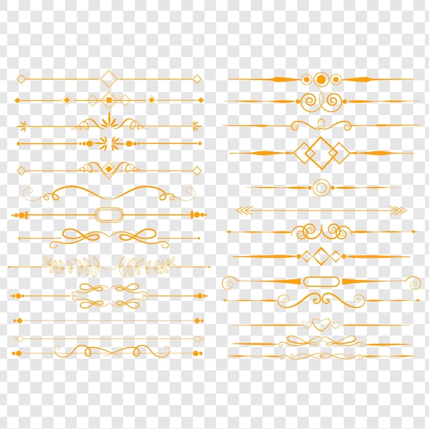 Fronteiras e divisórias decorativas de ouro elegantes isoladas em fundo transparente PNG