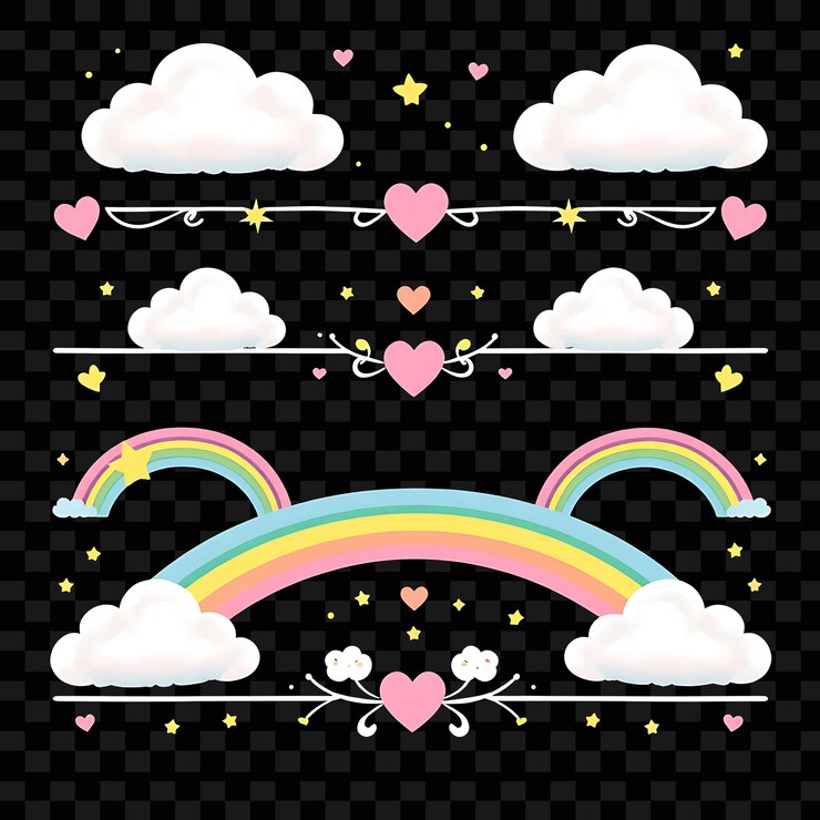 PSD fronteras decorativas arco iris nubes sol suave pastel arco iris lindo y alegre con una v soñadora
