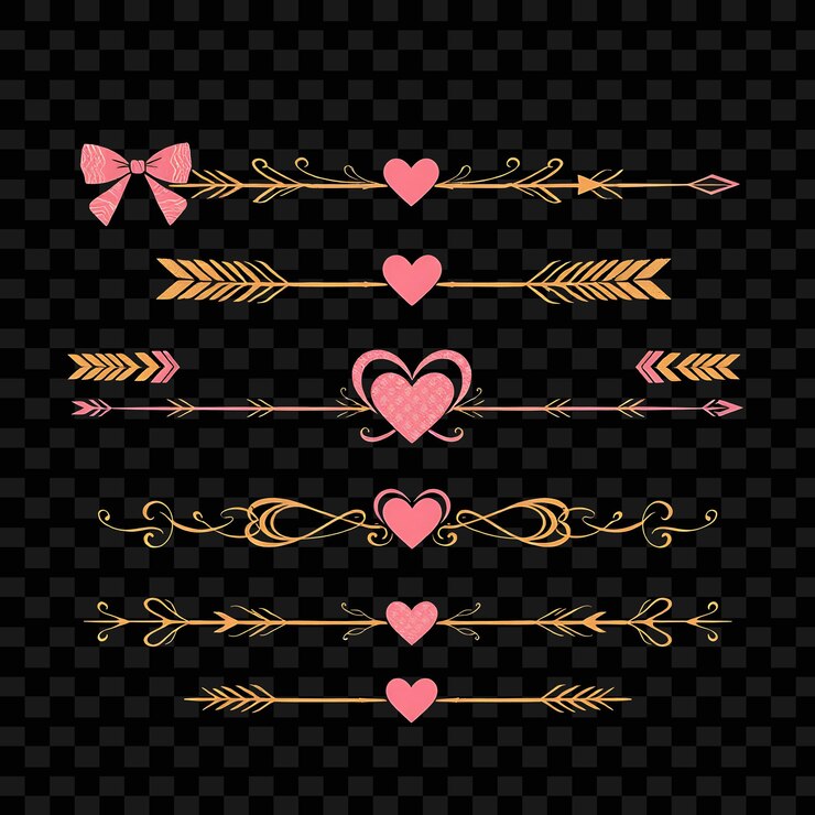 PSD fronteras decorativas arcos flechas corazones rosa rosa y oro regencia romántico suave delicado y ornamentado