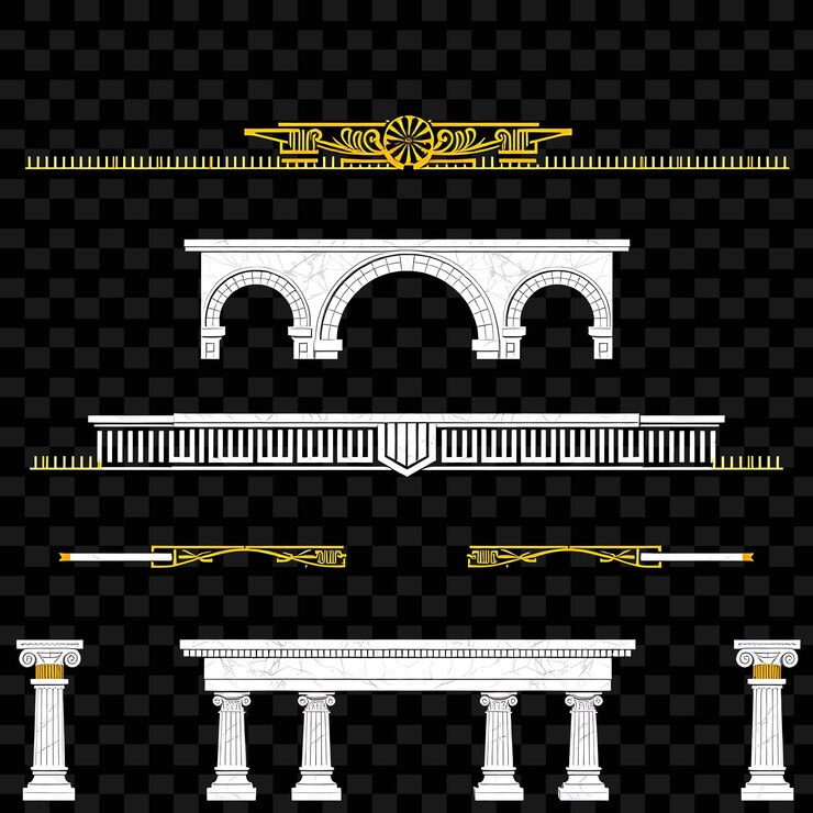 PSD fronteras decorativas arcos pilares y columnas mármol blanco con puntos destacados dorados griego clásico i