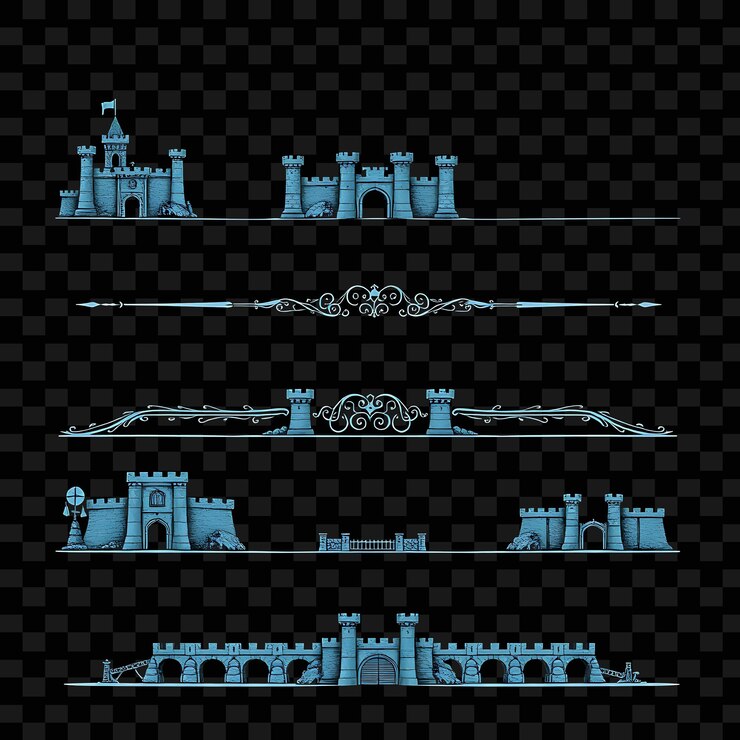 PSD fronteras decorativas castillos torres fosos y puentes levadizos pizarra tonos grises y azules inspirados en for