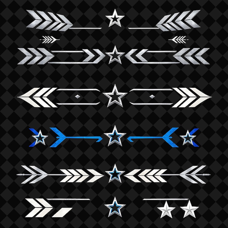 PSD fronteras decorativas chevron flechas y estrellas plata metálica y azul inspirado en el ejército bold stru
