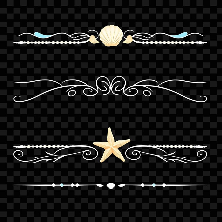 PSD fronteras decorativas conchas marinas olas y estrellas de mar arena suave con estilo costero chic azul turquesa