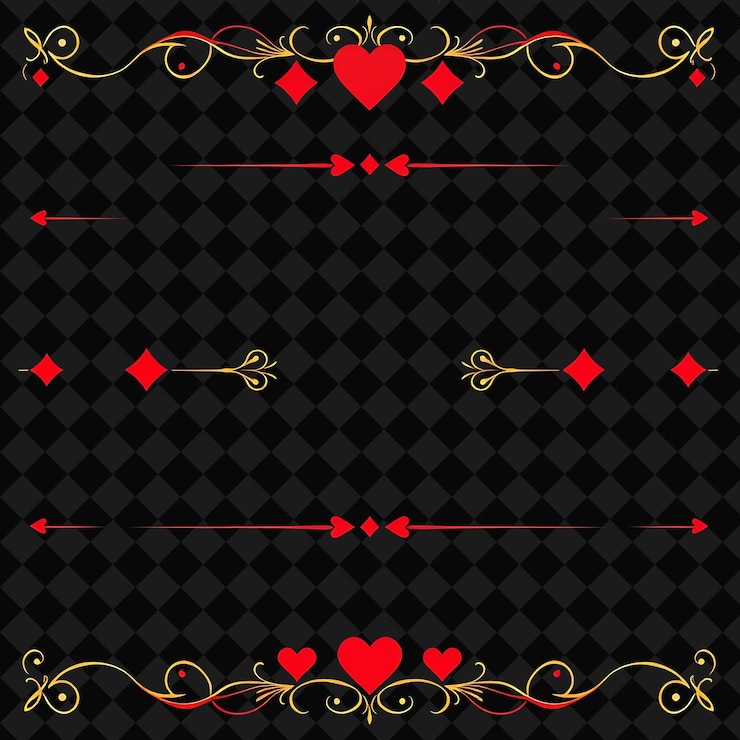 PSD fronteras decorativas diamantes corazones y picas negras con luces rojas profundas tarjeta de juego clásica