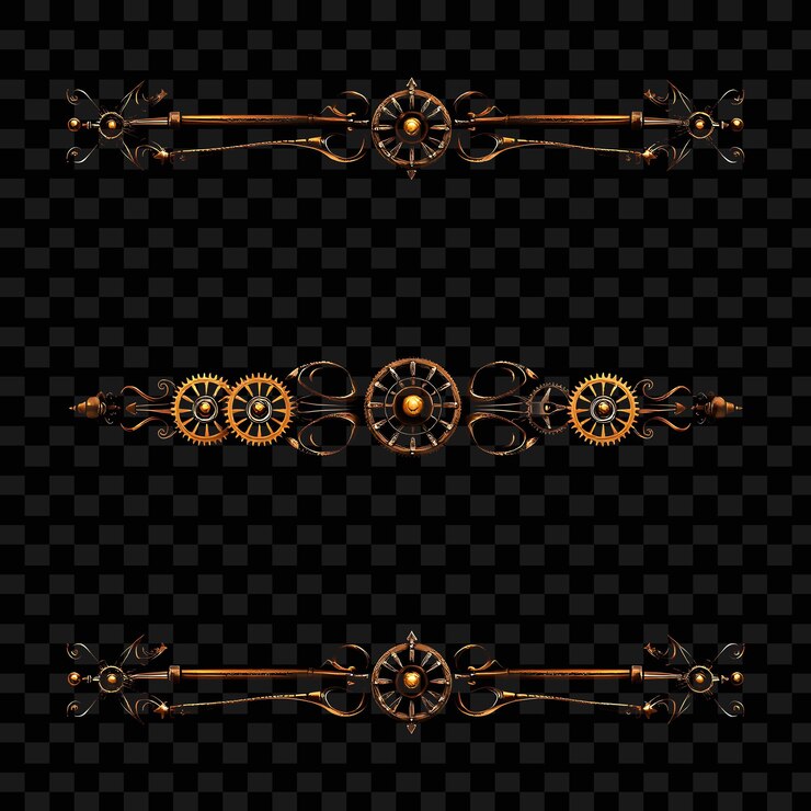 PSD fronteras decorativas engranajes cogs y tuberías bronce antiguo con tema steampunk marrón oscuro mecánica
