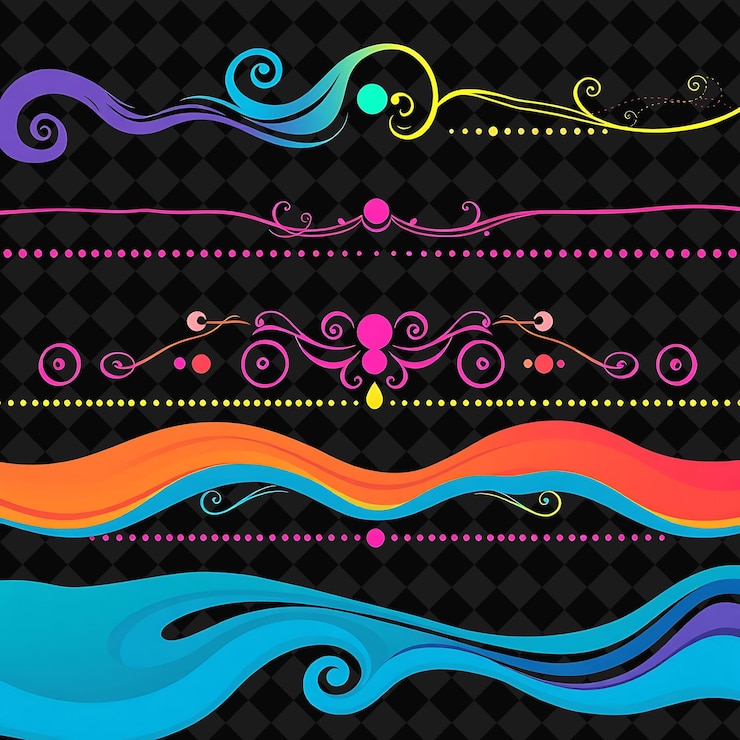 PSD fronteras decorativas espirales puntos y ondas pastel colores del arco iris arte abstracto inspiración fluido d