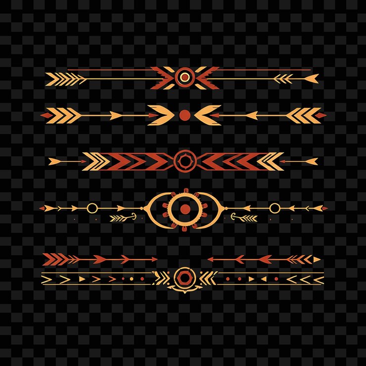 PSD fronteras decorativas flechas chevrones y círculos ricos en tonos de tierra influencia nativa americana en negrita r