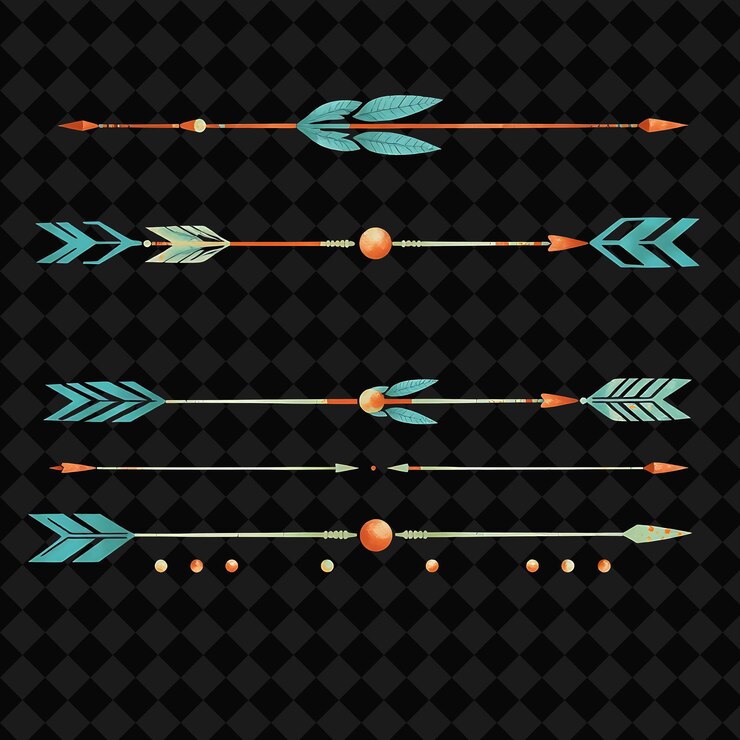 PSD fronteras decorativas flechas plumas y perlas pequeñas apagadas teal con aspectos destacados de cobre rústico nativo