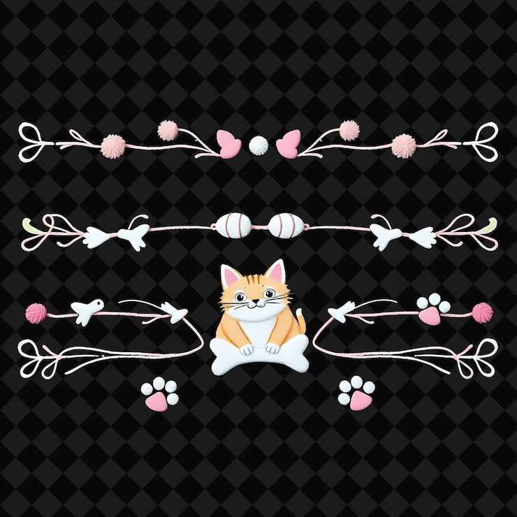 PSD fronteras decorativas gatos huesos de pescado patas suaves tonos pastel adorable diseño temático de gato decorado wi