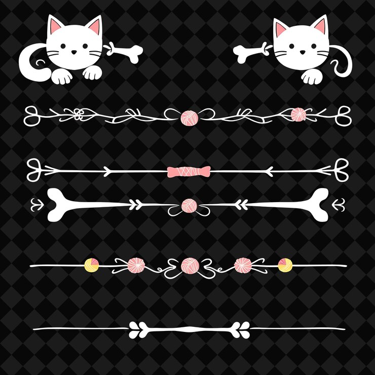 PSD fronteras decorativas gatos huesos de pescado patas suaves tonos pastel adorable diseño temático de gato decorado wi