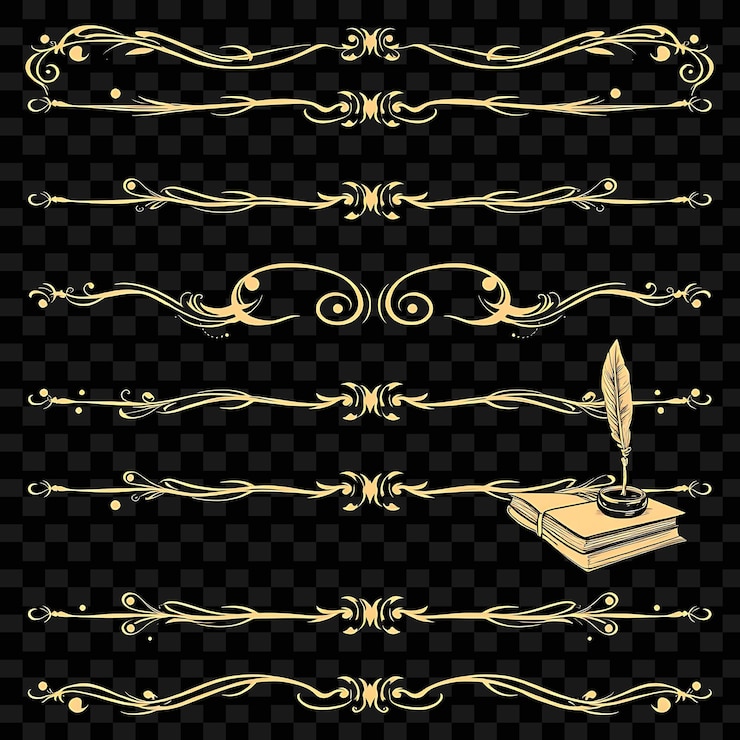 PSD fronteras decorativas libros plumas tintas antiguas sepia y beige victorianas inspiradas en intrincado
