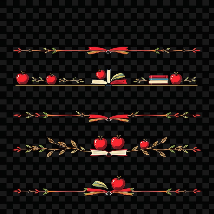 PSD fronteras decorativas manzanas libros y artículos escolares rojos profundos y azul marino inspirados en back to