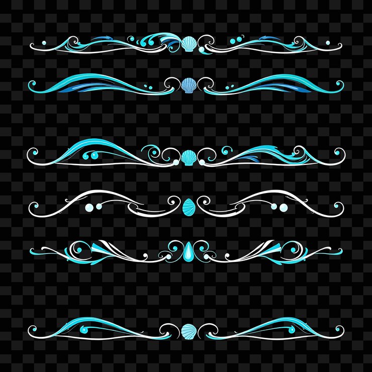 PSD fronteras decorativas olas conchas y perlas azules y verdes oceánicos estilo náutico fluyendo tranquilo