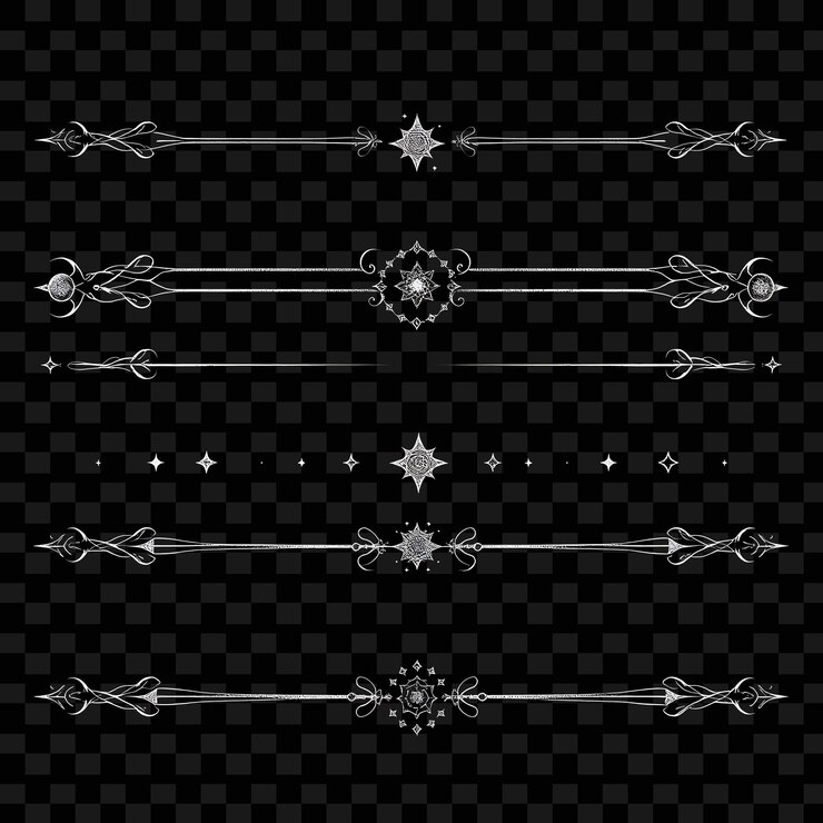 PSD fronteras decorativas orbes estrellas cometas marinas profundas con chispas de plata art déco cósmico elegante celeste
