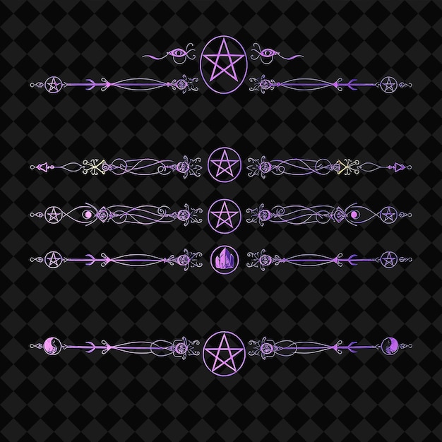 Fronteras decorativas pentagramas cristales lunas tonos místicos oscuros con oc de la Wicca negra y púrpura