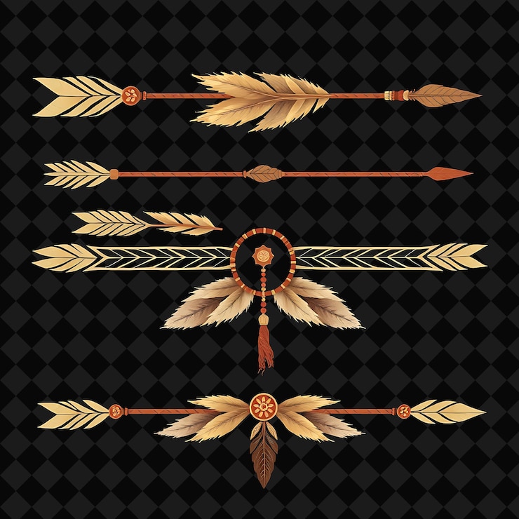 PSD fronteras decorativas plumas flechas cazadores de sueños tonos terrenales de beige y marrón bohemia chic st