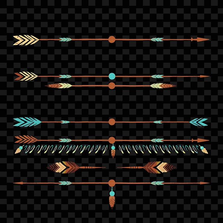 PSD fronteras decorativas plumas flechas y cuentas marrones rústicos con estilo bohemia turquesa apagada e