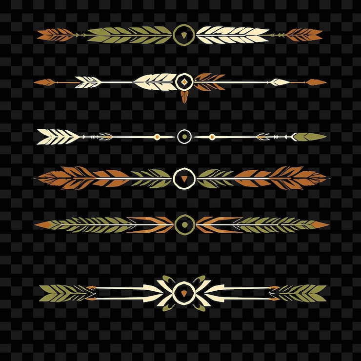 PSD fronteras decorativas plumas flechas escudos marrón de tierra y verde oliva nativo americano tribal g
