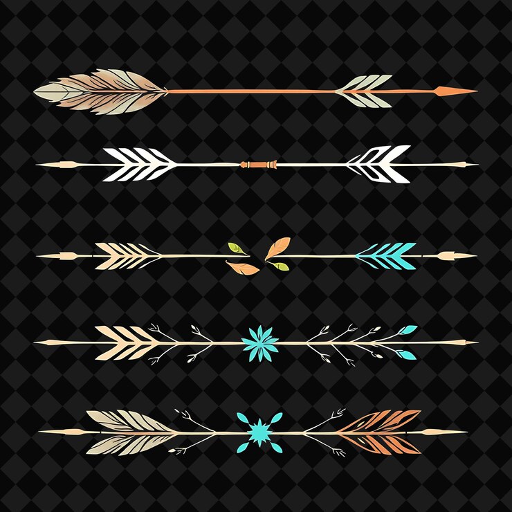 PSD fronteras decorativas plumas flechas y vides tonos suaves de tierra con acentos turquesa inf de bohemia