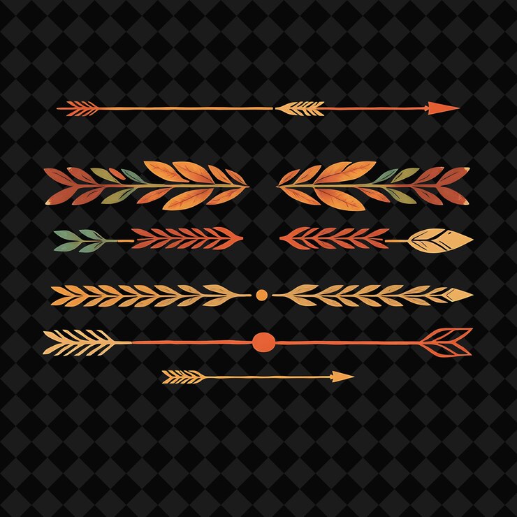 PSD fronteras decorativas plumas hojas y flechas tonos cálidos de la tierra estilo bohemia orgía de espíritu libre