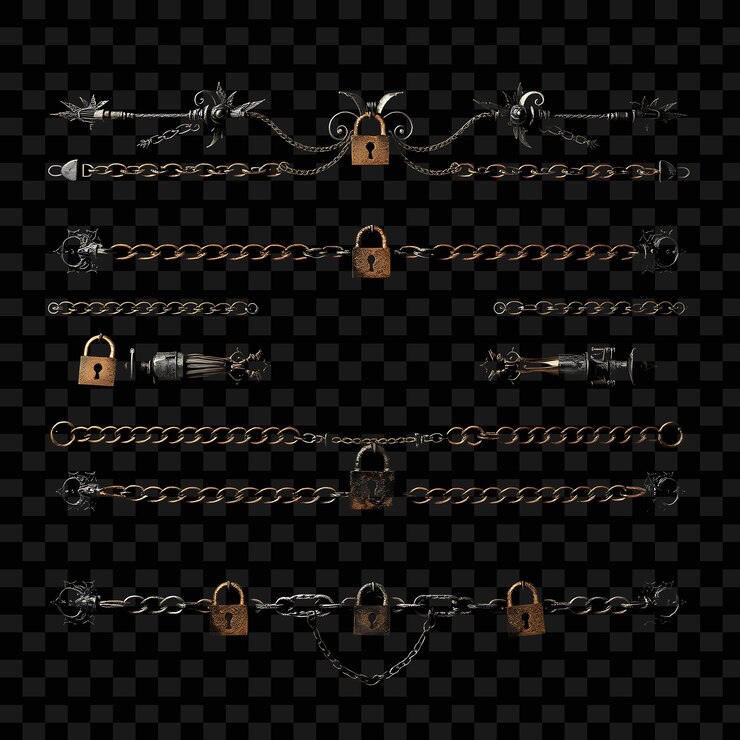 PSD fronteras decorativas puertas góticas cadenas cerraduras y sombras carbón gris y marrón oxidado tonos indu