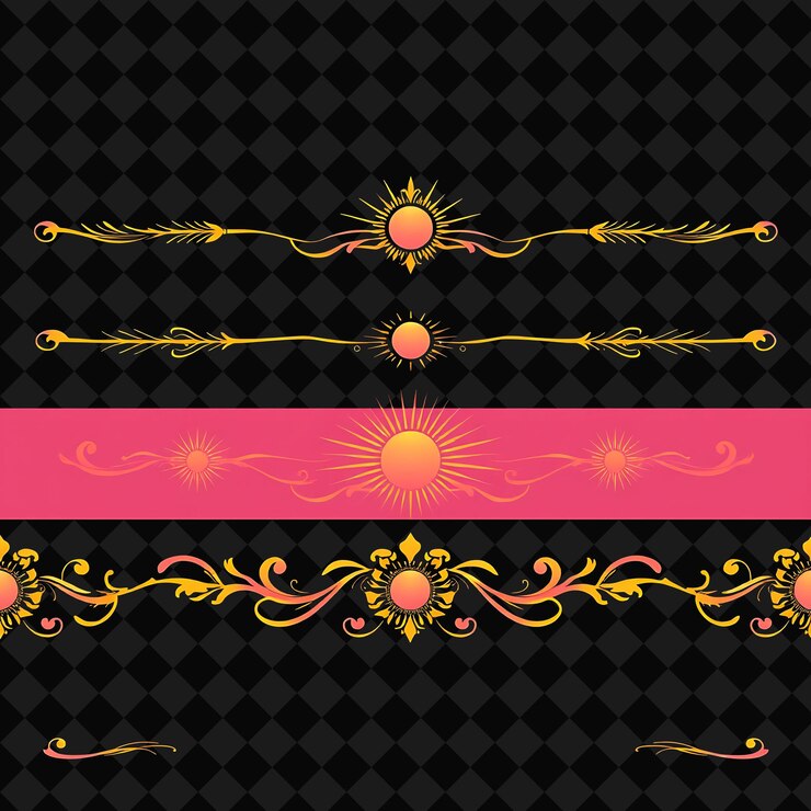PSD fronteras decorativas rayos del sol orbes amanecer oro y suave rosa rococó renacimiento radiante opulento y