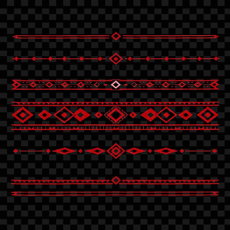 PSD fronteras decorativas triángulos cuadrados y diamantes rojos audaces con jet negro nativo americano tribal