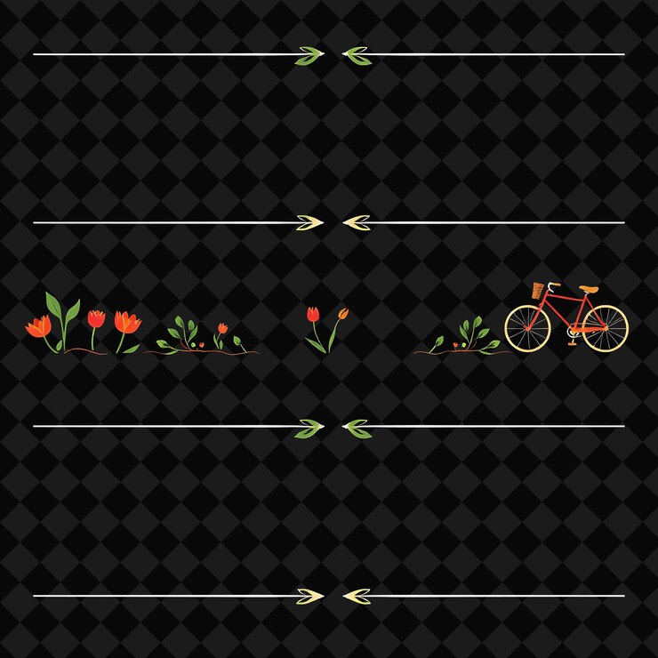 PSD fronteras decorativas tulipanes molinos de viento bicicletas rojos y verdes brillantes estilo caprichoso holandés encantador