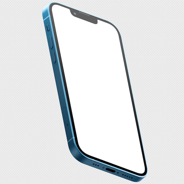 Frontfoto eines blauen Smartphones, ähnlich wie ein iPhone ohne Hintergrund Vorlage für ein Mockup