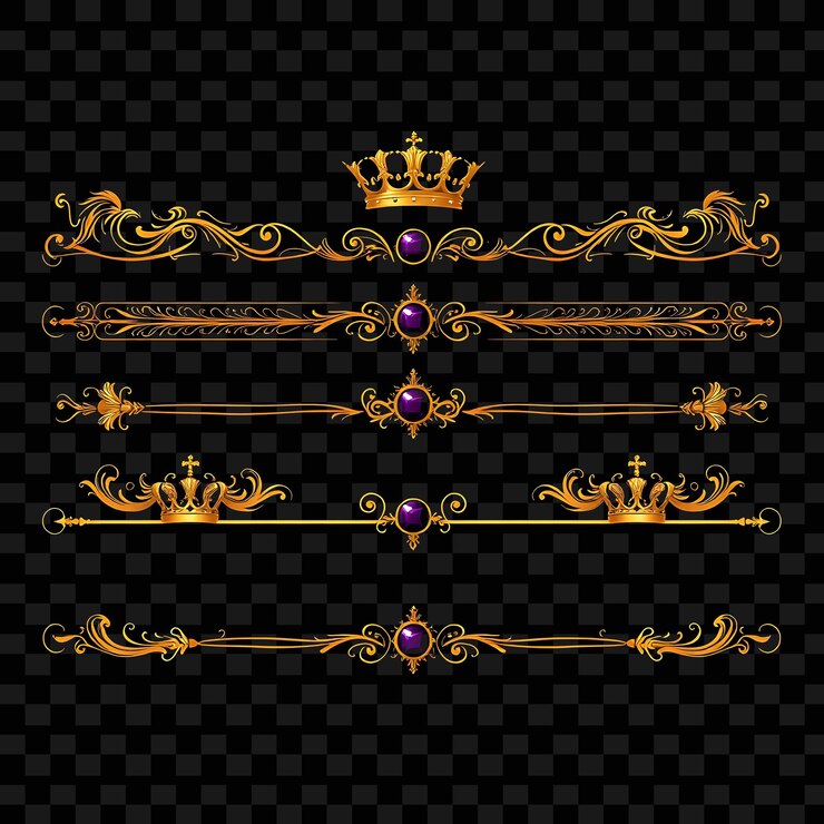 PSD frontières décoratives couronnes joyaux sceptres royaux tons riches avec violets et or royal luxury st