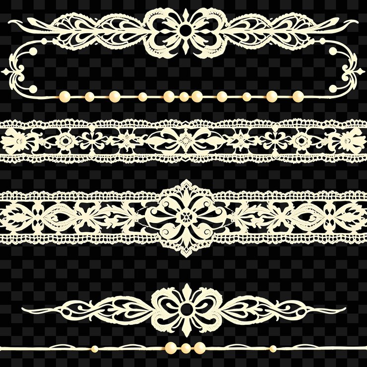 PSD frontières décoratives motifs de dentelle et perles crèmes douces et ivoires vintage chic élégant délicat