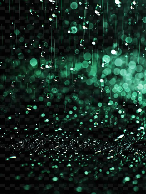 PSD frosty gleaming rain with frost droplets and green icy color png neon light effect y2k collection